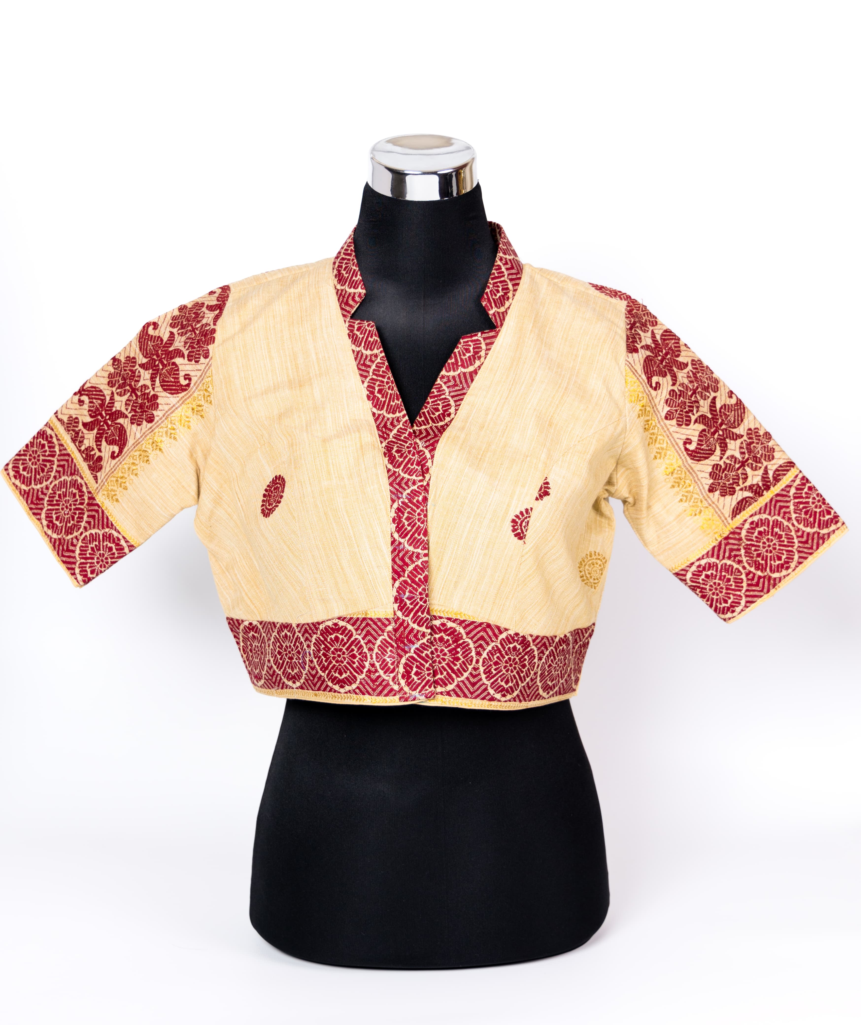 TRADITIONAL ASSAMESE DESIGNED V- NECK BLOUSE.